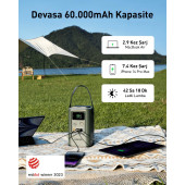 Anker 548 Powerbank 60000mAh - PowerCore Reserve 192Wh Taşınabilir Hızlı Şarj Cihazı - 60W - Solar Şarj Girişli - Siyah - A1294 (Anker Türkiye Garantili) - 2