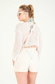 Kadın File Crop Bluz Ekru - 6