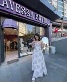 Şerit geçişli şifon elbise - Beyaz - 2
