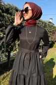 Siyah Gabardin Elbise - 3