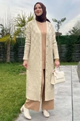 Dama Desenli Taş Triko Hırka - 1
