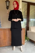 İnci Plise Etekli Triko Takım Siyah - 4