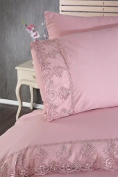 Fransız Dantelli Öykü Çeyizlik Nevresim Takımı Pudra thumbnail 2