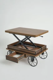 kolexonline Luna-1 Akıllı Sehpa, Çalışma Masası, Yemek Masası, Yer Sofrası, Tekerli Ve Çekmeceli Ceviz Renk thumbnail 2