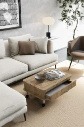 kolexonline Oslo Tekerli Masa Orta Masa Akıllı Masa Çekmeceli Çam Renk thumbnail 4