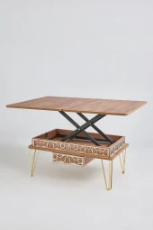 kolexonline Melek-1 Lüx Gold Metal Ayaklı Çekmeceli Akıllı Sehpa, Çalışma Masası, Yemek Masası, Çam Gold thumbnail 3