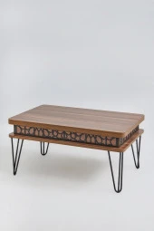 kolexonline Melek Lüx Metal Ayaklı Akıllı Sehpa, Çalışma Masası, Yemek Masası, Ceviz thumbnail 1