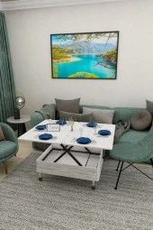 kolexonline Desensiz 3 Kademeli Tekerli Akıllı Sihirli Sehpa Antik Beyaz Renk thumbnail 1