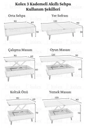 kolexonline Ottowa Akıllı Masa , Akıllı Sehpa Alaska Mavi Beyaz Renk, 3 Kademeli Sehpa - 4