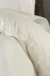 Fransız Dantelli Neriman Çeyizlik Nevresim Takımı Krem thumbnail 4