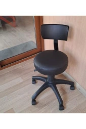Döner Ofis Kasiyer Taburesi Tekerlekli Deri Oturak Eczane Laboratuvar Büro Çalışma Koltuğu Sırtlı - 3