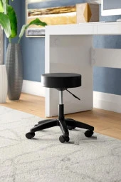 Depolife Döner Ofis Kasiyer Taburesi Tekerlekli Deri Döşeme Oturak Eczane Laboratuvar Çalışma Koltuğu Siyah - 1