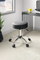 Depolife Krom Ayaklı Ofis Kasiyer Taburesi 360 Derece Tekerlekli Deri Döşeme Oturak Eczane Laboratuvar Siyah - 1