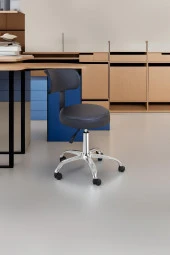 Depolife Ofis Laboratuvar Öğrenci Büro Tabure Metal Ayak Tekerlekli Sandalye Sırt Dayama Çalışma Koltuğu thumbnail 2