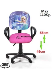 Frozen Desenli Çocuk Çalışma Koltuğu Karlar Ülkesi Çocuk Odası Ofis Sandalyesi Tekerlekli Amortisör thumbnail 2