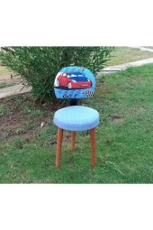 Depolife Çocuk Odası Mavi Araba Desenli Oturma Koltuğu Ders Çalışma Oyun Faliyet Sandalyesi Ahşap Gürgen Ayak - 2