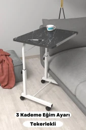 Depolife Eğim Yükseklik Ayarlı Laptop Sehpası Kahvaltı Ders Çalışma Bilgisayar Masası Metal Ayak Tekerlekli thumbnail 1