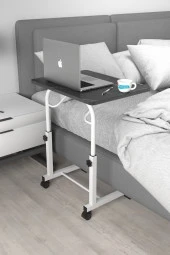 Depolife Eğim Yükseklik Ayarlı Laptop Sehpası Kahvaltı Ders Çalışma Bilgisayar Masası Metal Ayak Tekerlekli thumbnail 2