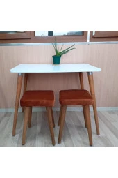Depolife Ahşap Gürgen Ayaklı 2 Tabureli Mutfak Yemek Masa Takımı 2 Tabure 1 Masa Seti 60x90 Masa Seti - 1