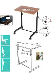 Depolife Notebook Laptop Bilgisayar Çalışma Masası Eğim Yükseklik Ayarlı Tekerlekli Servis Sehpası Ceviz thumbnail 3