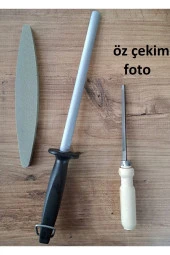 Depolife bıçak bileme oval masat ince eğe ve bileme taşı seti satır nacak bileme için 3lü set - 1