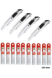 Depolife Metal Falçata 4 adet ve 100 adet falçata yedek bıçağı seti GFB maket bıçağı 0.5mm - 1