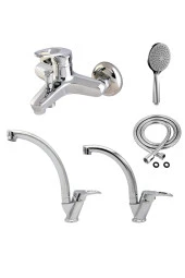 Depolife Mutfak eviye Lavabo Banyo Batarya Seti Tasarruflu musluk çeşme 3 Parça pirinç Takım - 1