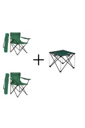 2 Adet Yeşil Katlanır Kamp Sandalyesi Ve Katlanır Kamp Masası 47 Cm Yeşil - 1
