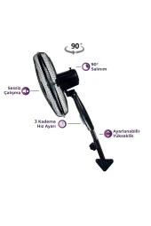 Duvar montajlı hava vantilatörü döner kafa duvar için Pervane 40cm 55w siyah rüzgar Fanı thumbnail 3