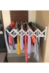 Depolife Çamaşır Balkon Kurutma Askısı Akordiyon Elbise Kurutmalık 70cm-9 Çubuk Alüminyum Duvar Montajlı - 2