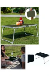 Pratik Katlanır Çantlı Kamp Masası 60x40cm Siyah Laptop Bilgisayar Çalışma Alüminyum - 1