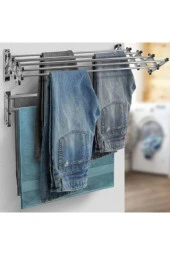 Depolife Çamaşır Balkon Kurutma Askısı Akordiyon Elbise Kurutmalık 85cm-9 Çubuk Alüminyum Duvar Montajlı - 3