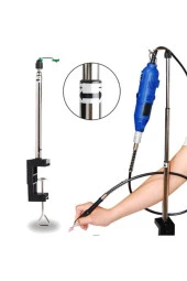 Depolife Spiral Uzatma Hortumlu Masa Alet Askı Sehpası Esnek Şaftlı ve Dik Delme Aparatı Seti thumbnail 3