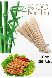 Depolife Bambu Çöp Şiş 200 lü mangal gril barbekü ızgara için tek kullanımlık ahşap bambudan çubuk Şiş thumbnail 1