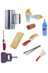 Depolife Mangal Barbekü Yakma Temizleme Seti 10 Parça Çakmak Maşa Spatula Eldiven Tel Fırça Şiş Jel thumbnail 1