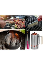 Depolife Mangal Barbekü Yakma Temizleme Seti 10 Parça Çakmak Maşa Spatula Eldiven Tel Fırça Şiş Jel thumbnail 3