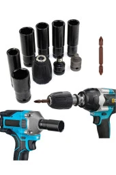 Depolife Somun Sökme Sıkma Torklu Makine Için 6lı Lokma Seti Ve Bits Adaptör 1/2 Hex Ağır Hizmet Lokma Bijon - 1