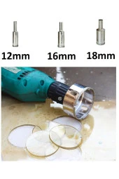 Cam Fayans Mermer Granit Porselen Delme Pancı Boru Tipi Elmas Karot Uç 12mm 16mm 18mm (3LÜ) thumbnail 1