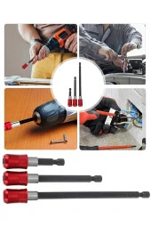 Depolife Hızlı Vidalama Adaptörü Bit Vidalama Uzatma Aparatı Altıgen 1/4 Hex Bits Şaftlı 3 Parça thumbnail 1