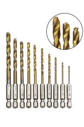 Depolife Hss Çelik Titanyum Kaplı Matkap Uç Seti 10 Parça Altıgen Saplı 1/4 Hex Ahşap Metal Uç Takımı thumbnail 1