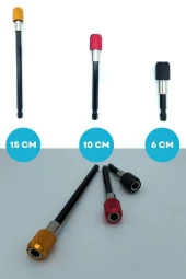 1/4 Bits Hex Altıgen Uçlu Uzatma Adaptörü Mıknatıslı Vidalama 3lü Set 6 10 15 Cm thumbnail 2
