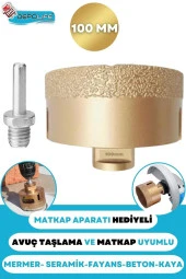 100mm Granit Mermer Seramik Fayans Beton Taş Delme Panç Spiral Avuç Taşlama Matkap Uyumlu M14 Aparat thumbnail 1