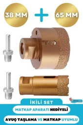 Depolife 38mm + 65mm Granit Mermer Seramik Beton Taş Delme Panç Spiral Avuç Taşlama Matkap Uyumlu M14 Aparat thumbnail 1