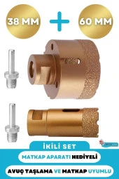 38mm + 60mm Granit Mermer Seramik Beton Taş Delme Panç Spiral Avuç Taşlama Matkap Uyumlu M14 Aparat thumbnail 1