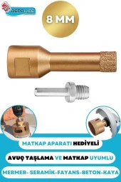 8 Mm Granit Mermer Seramik Fayans Beton Taş Delme Panç Spiral Avuç Taşlama Matkap Uyumlu M14 Aparat thumbnail 1