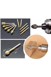 Depolife Titanyum Kaplı Freze Uç Seti 10 Parça Dremel Kalıpçı Uyumlu 3 Mm Şaft Freze Ahşap Oyma Set - 1