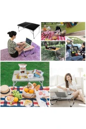 Depolife Pratik Katlanır Çantlı Kamp Masası 60x40cm Siyah Laptop Bilgisayar Çalışma Alüminyum - 2