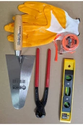 Depolife Inşaatcı Harç Sıvacı Malası 25cm Betoncu Kerpeteni Su Terazisi 5 Metre Eldiven Set - 1