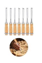 Depolife Ahşap oyma ıskarpela alet seti Kaşık Heykel Kuksa oval düz Oyma yontma Bıçak 7li - 1