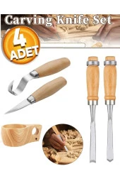 Depolife Ahşap oyma ıskarpela alet seti Kaşık Heykel Kuksa oval düz Oyma yontma kıvrık Bıçak 4 lü - 1